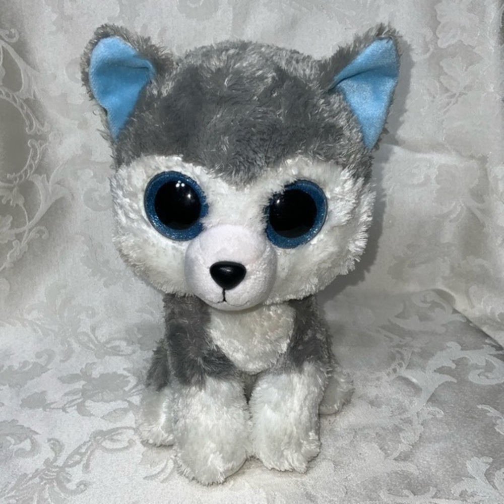 Ty Slush the Beanie Boos Husky Dog 10” Plush Big Sparkling Blue Eyes